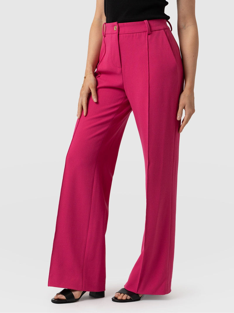 Ladies' Fuchsia Crepe Pants / Wide Leg Casual Pants / Stylish & Vibrant  Wardrobe