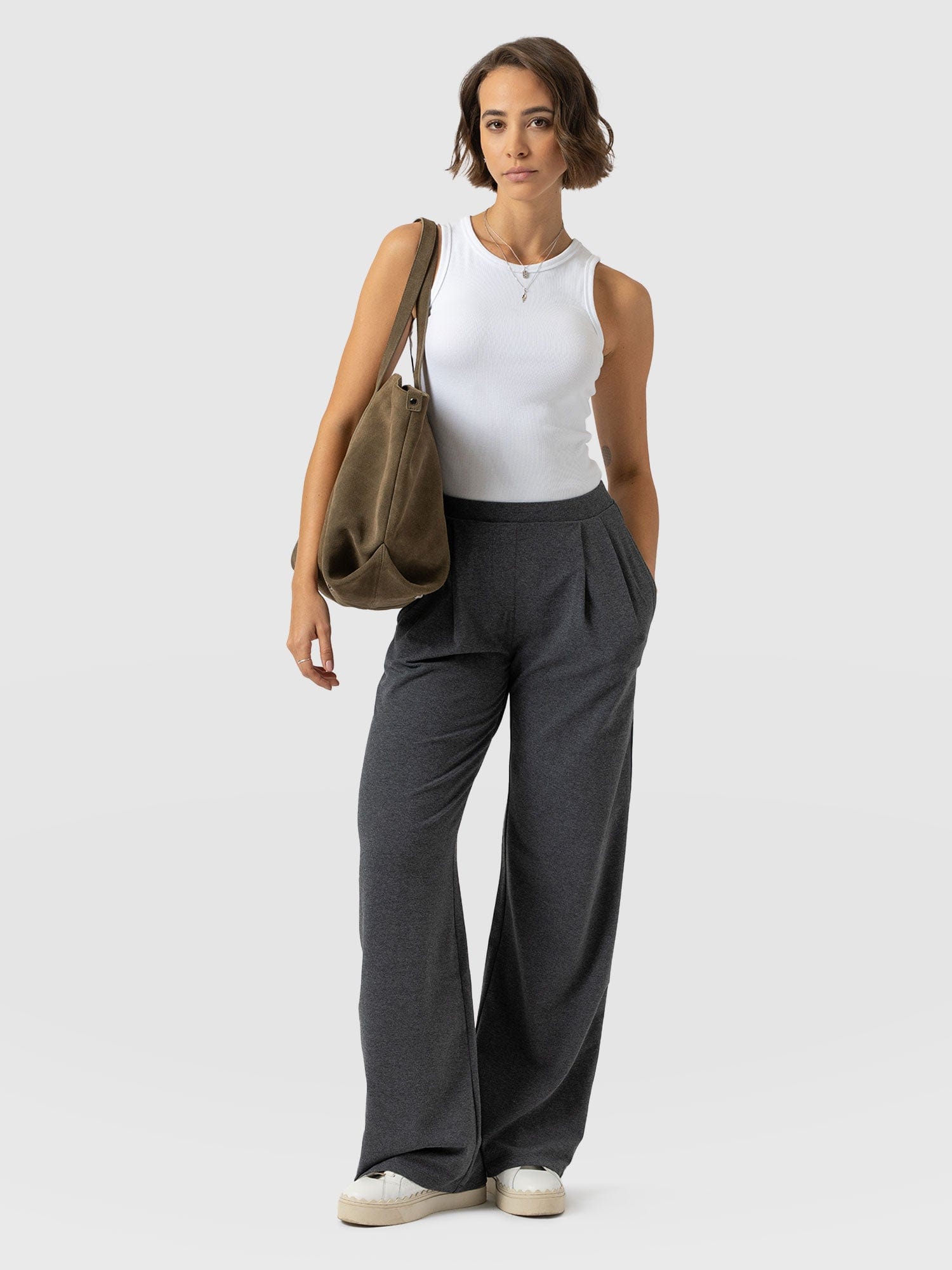 Camden Wide Leg Pant Charcoal - Women's Pants | Saint + Sofia® USA