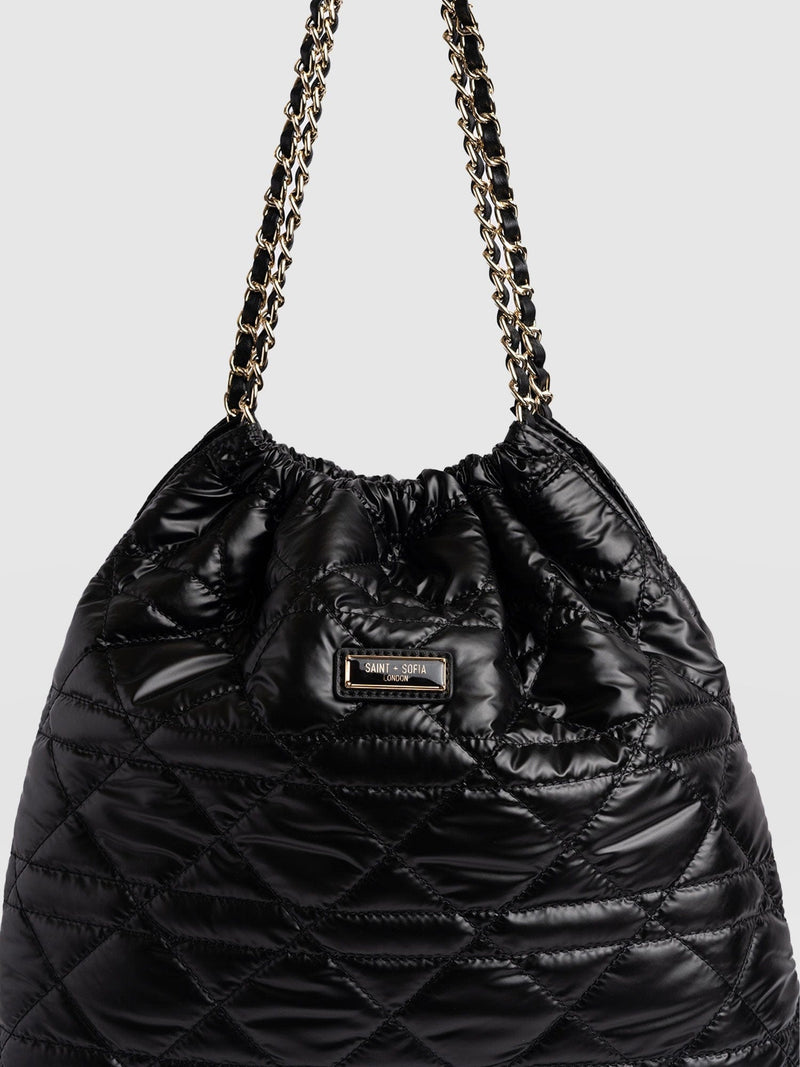 Camilla Drawstring Tote Bag - Black