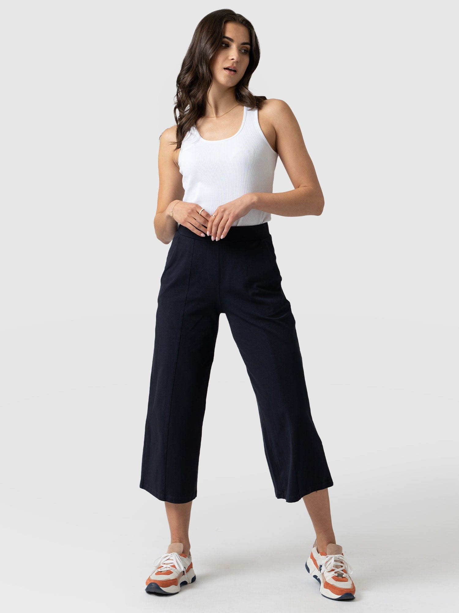 Cara Wide Leg Culotte Navy - Women's Culottes | Saint + Sofia® USA
