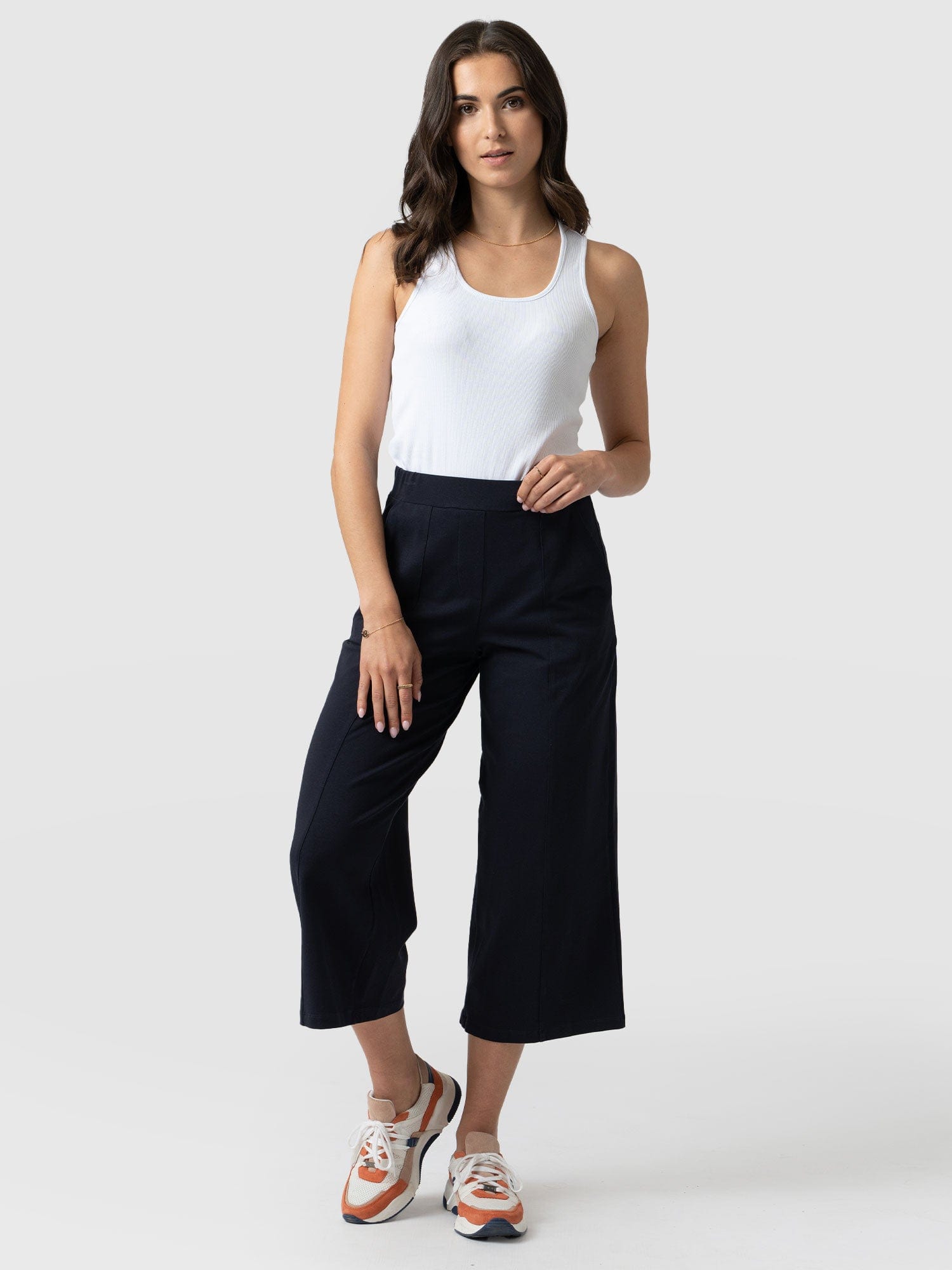 Cara Wide Leg Culotte Navy - Women's Culottes | Saint + Sofia® USA