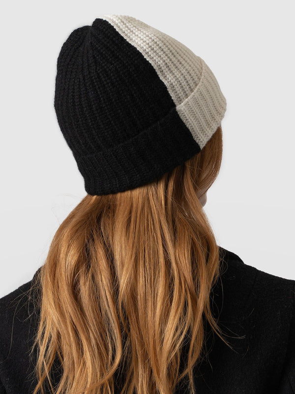 Cashmere Beanie Cream/Black - Women's Hats | Saint + Sofia® USA