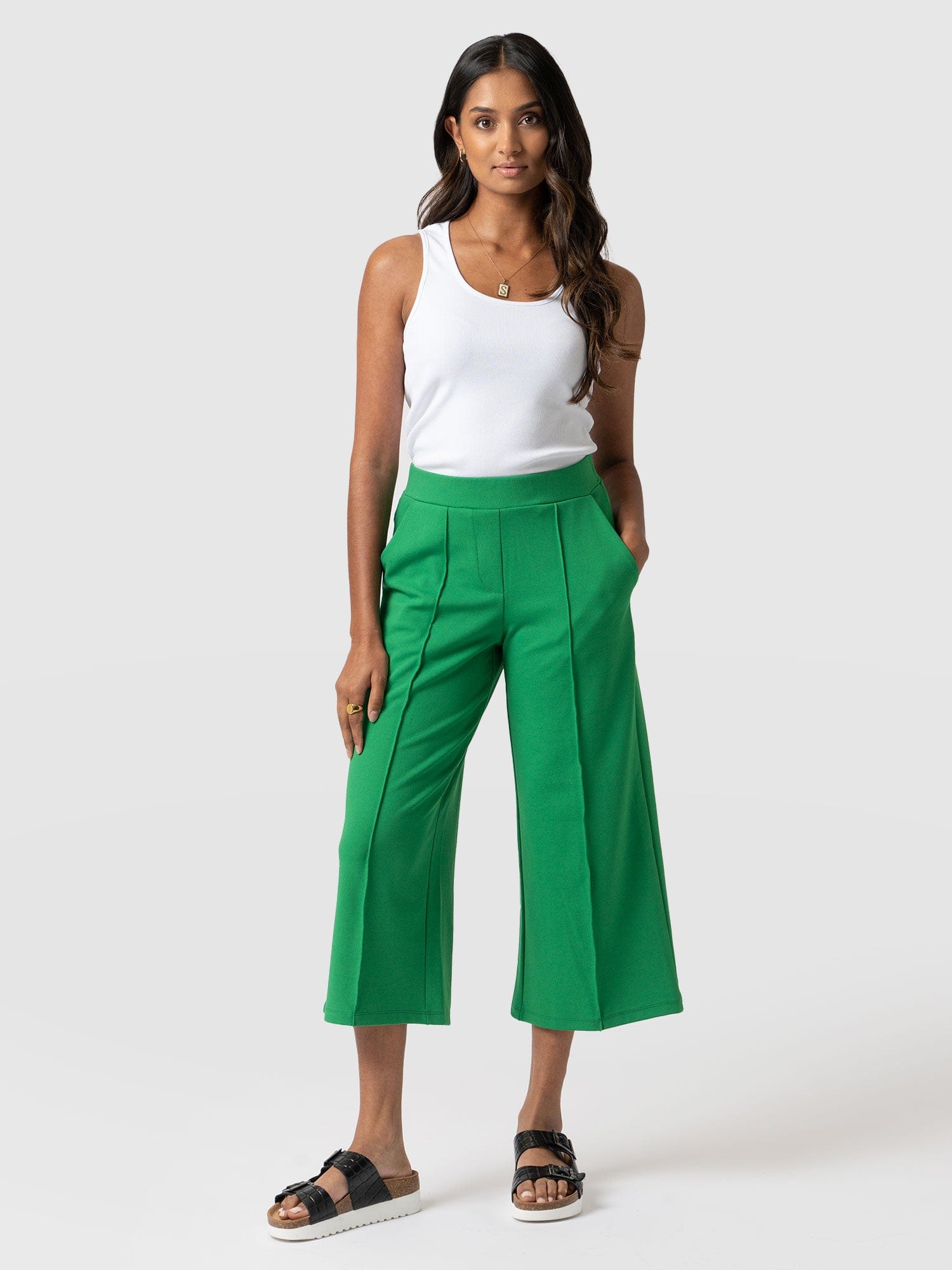 Women Wide Leg Pants Long Casual Summer Flare High Waist Elastic Striped  Loose Culotte Trousers Cropped Pants Mujer Pantalones