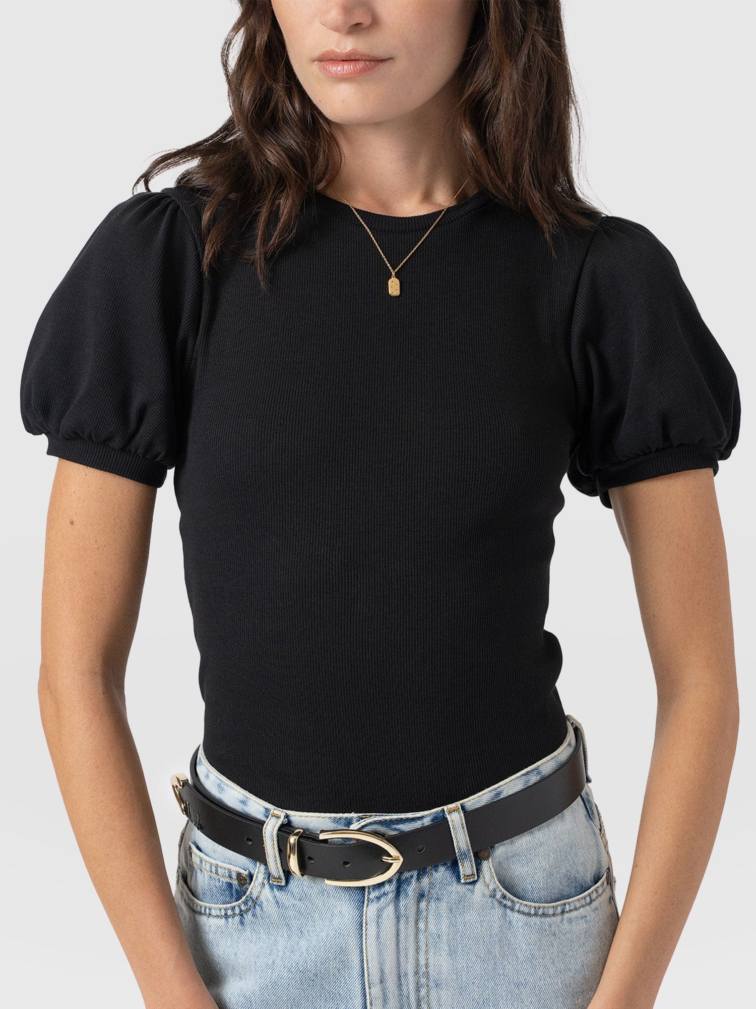 Cavendish Tee Puff Sleeve Black - Women's T-Shirts | Saint + Sofia® USA