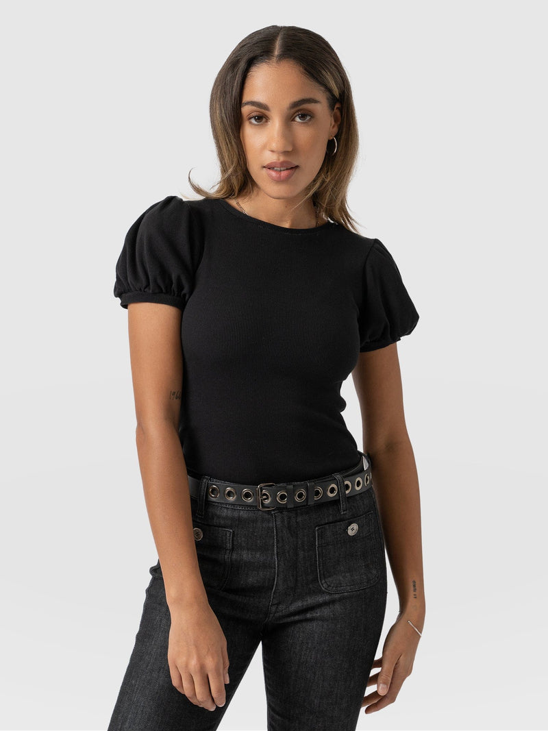 Cavendish Tee Puff Sleeve Black - Women's T-Shirts | Saint + Sofia® USA