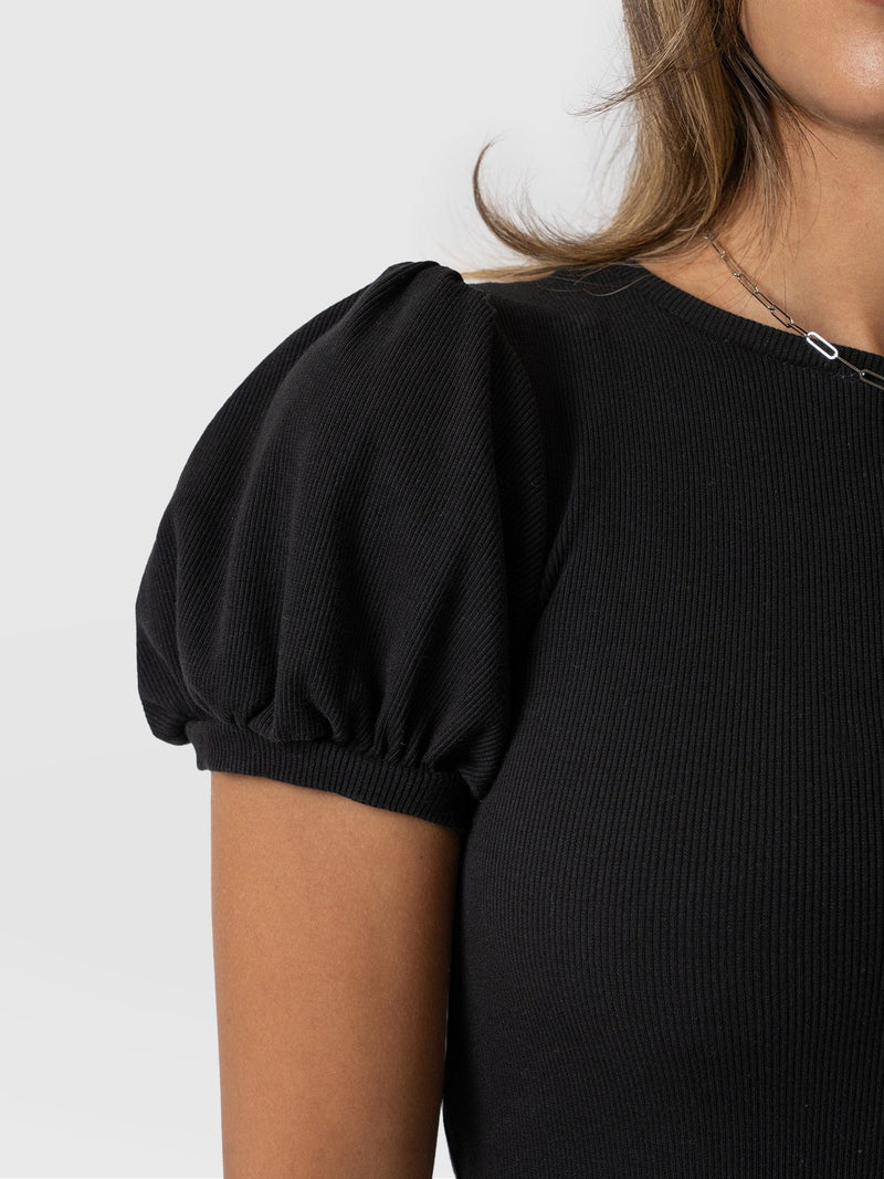 Cavendish Tee Puff Sleeve Black - Women's T-Shirts | Saint + Sofia® USA