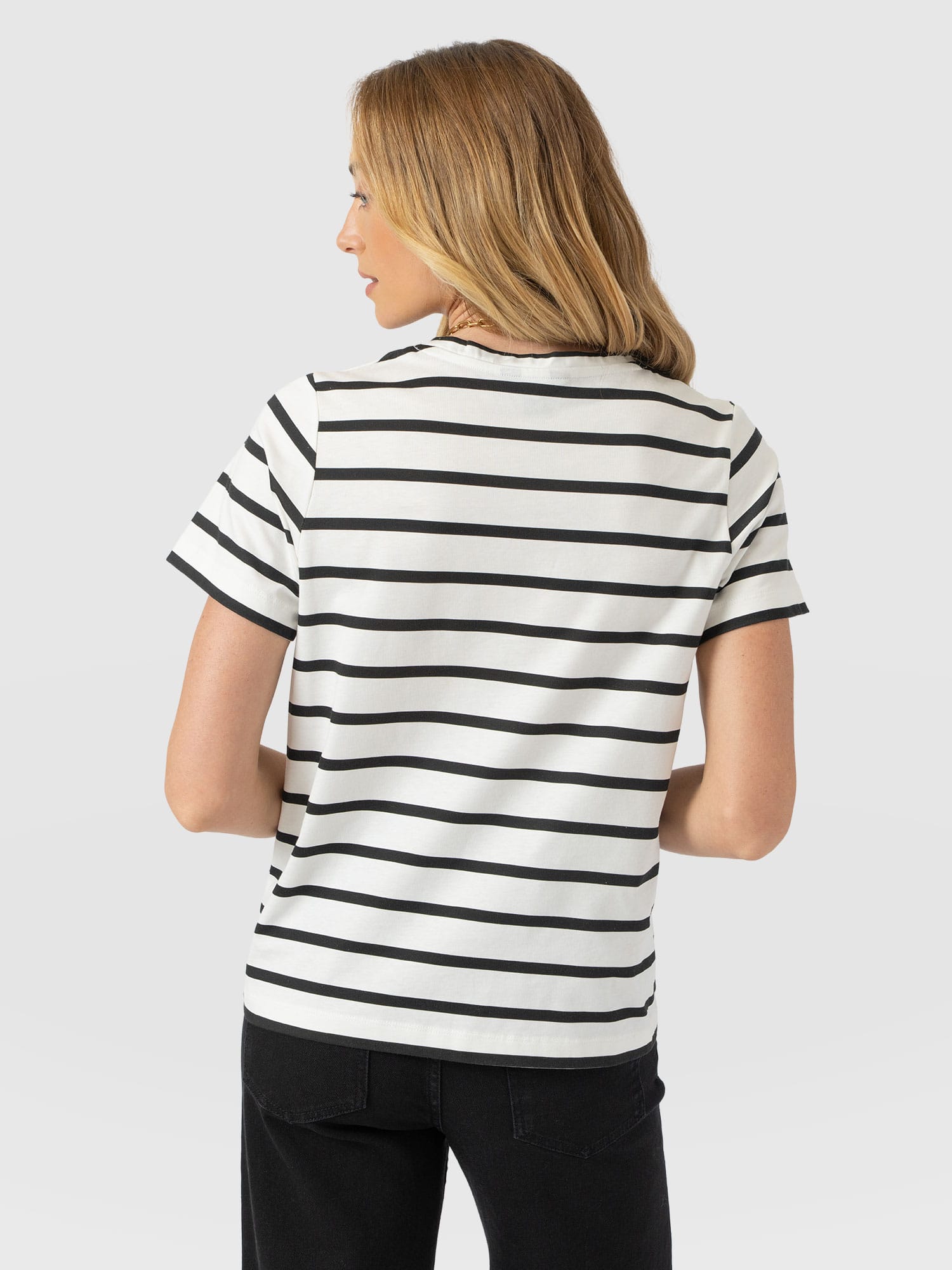Chelsea Crew Neck Tee - Black Stripe - Women's T-shirts | Saint + Sofia® USA