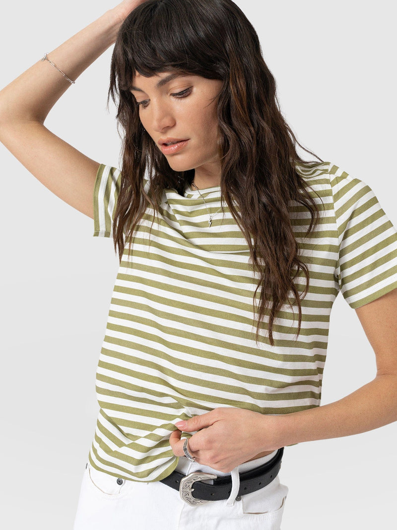 Chelsea Crew Neck Tee - Green Stripe - Women's T-shirts | Saint + Sofia® USA