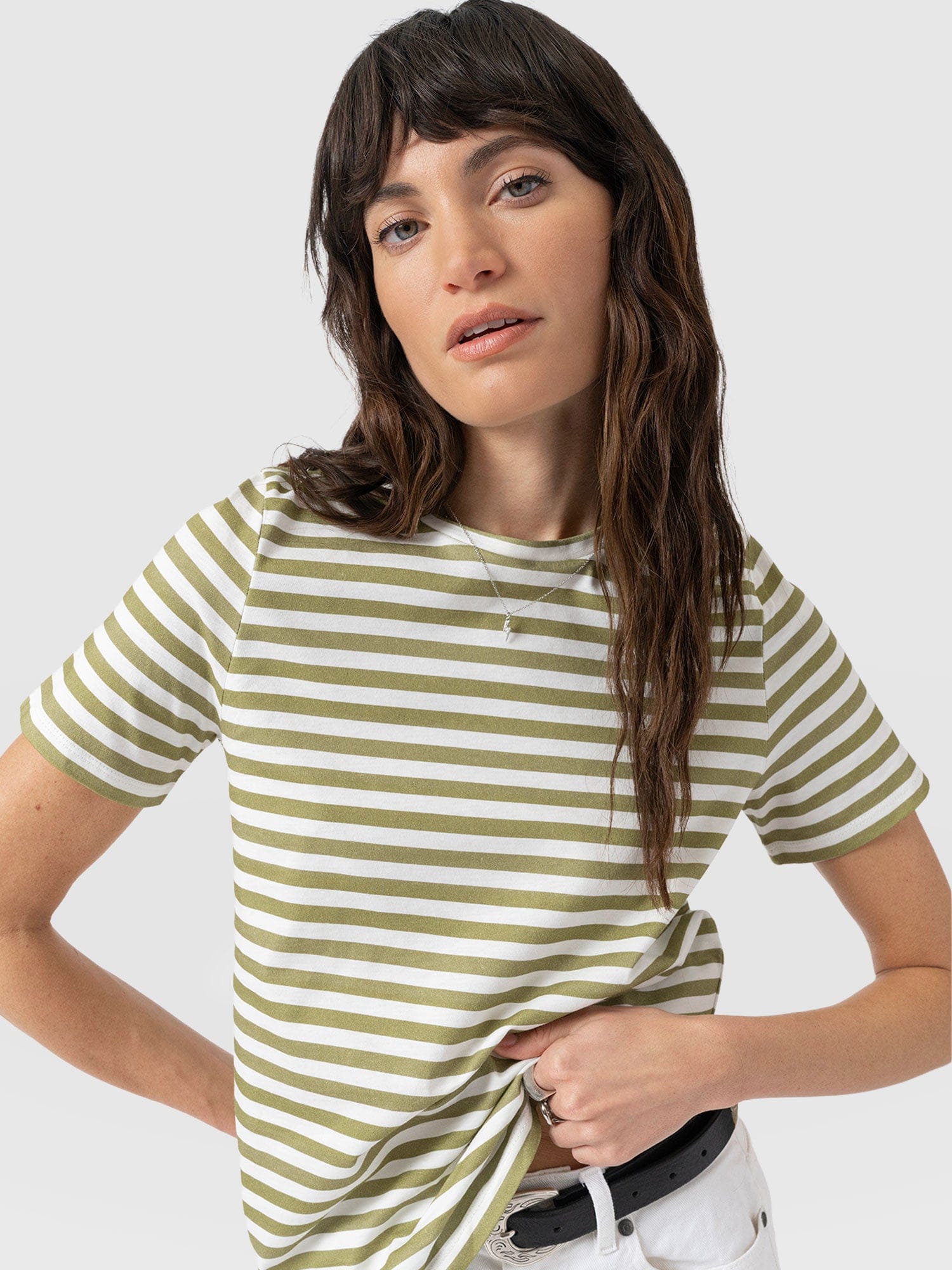 Chelsea Crew Neck Tee - Green Stripe - Women's T-shirts | Saint + Sofia® USA