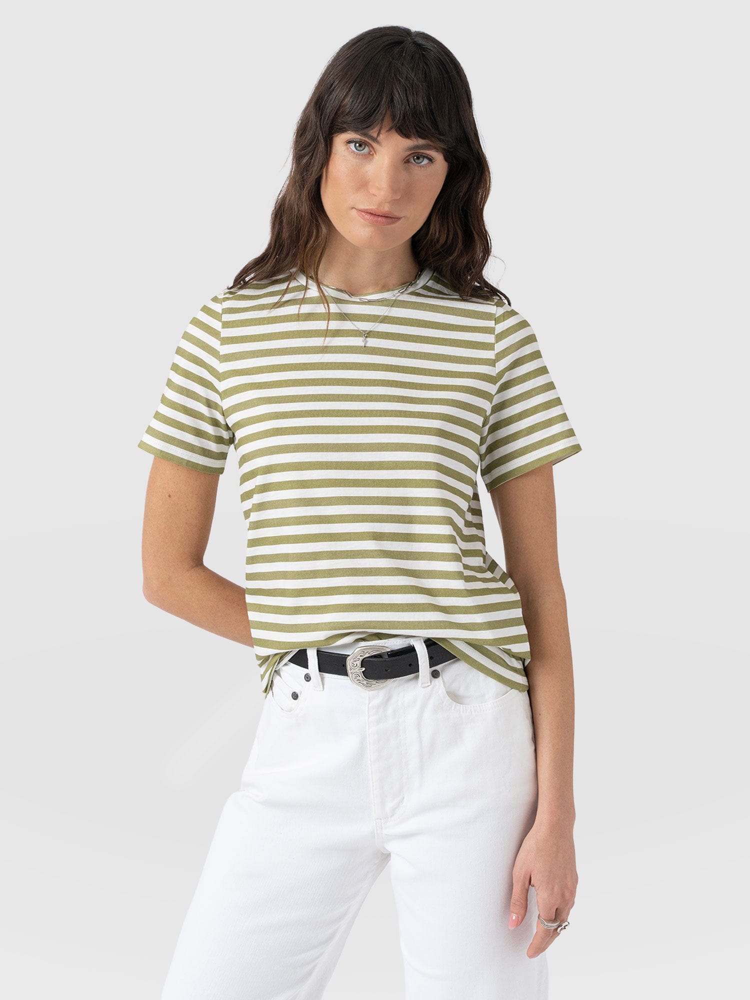 Chelsea Crew Neck Tee - Green Stripe - Women's T-shirts | Saint + Sofia® USA