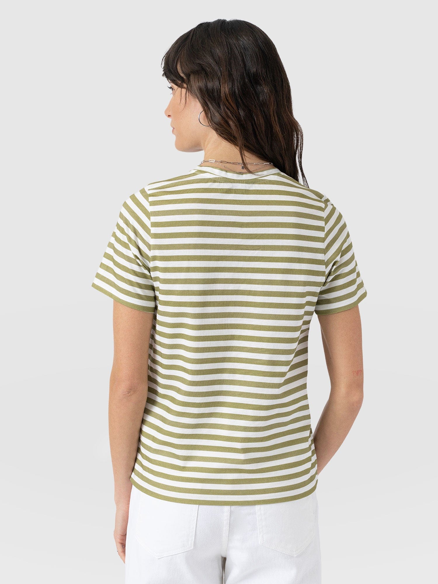 Chelsea Crew Neck Tee - Green Stripe - Women's T-shirts | Saint + Sofia® USA