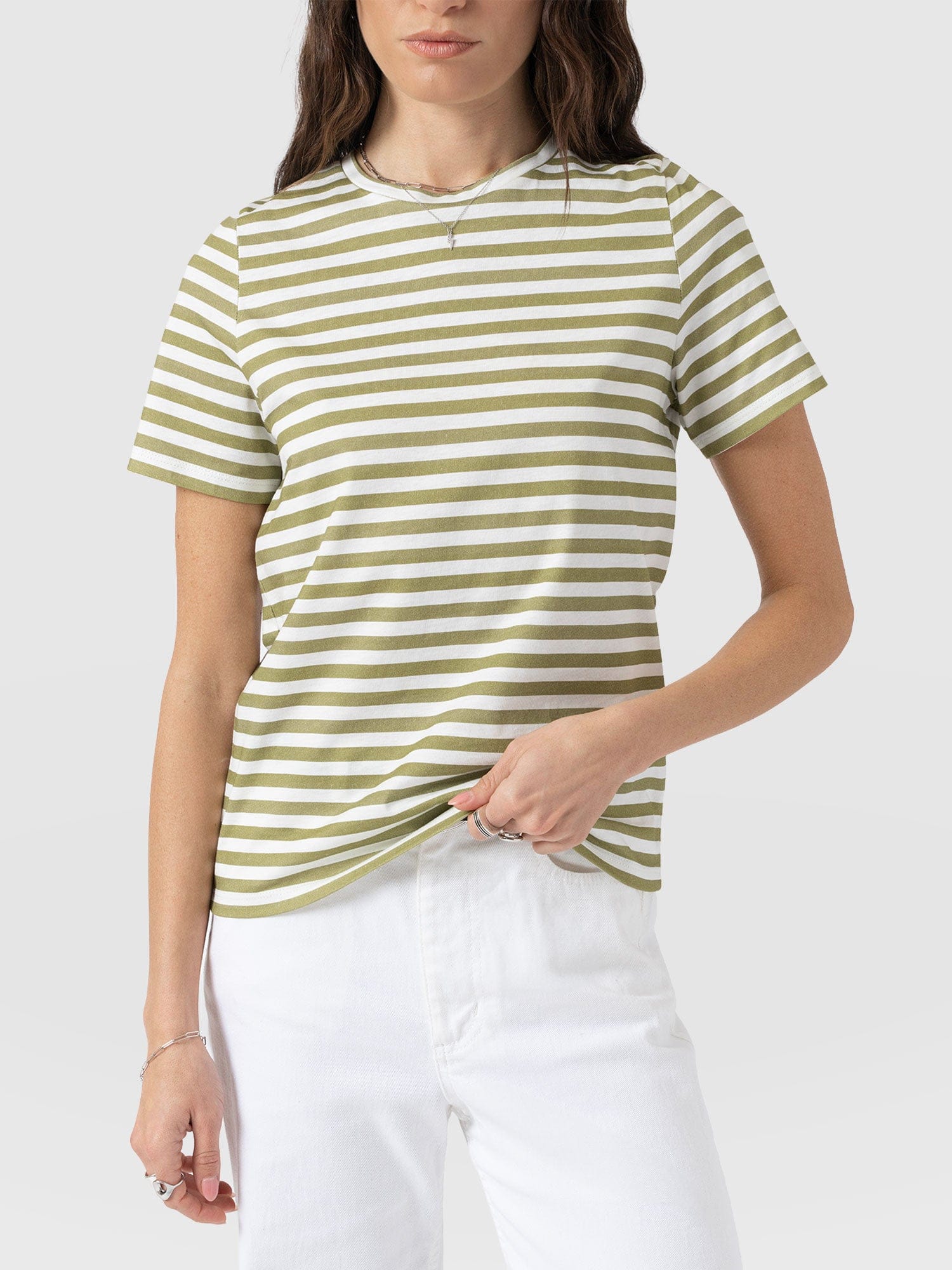 Chelsea Crew Neck Tee - Green Stripe - Women's T-shirts | Saint + Sofia® USA