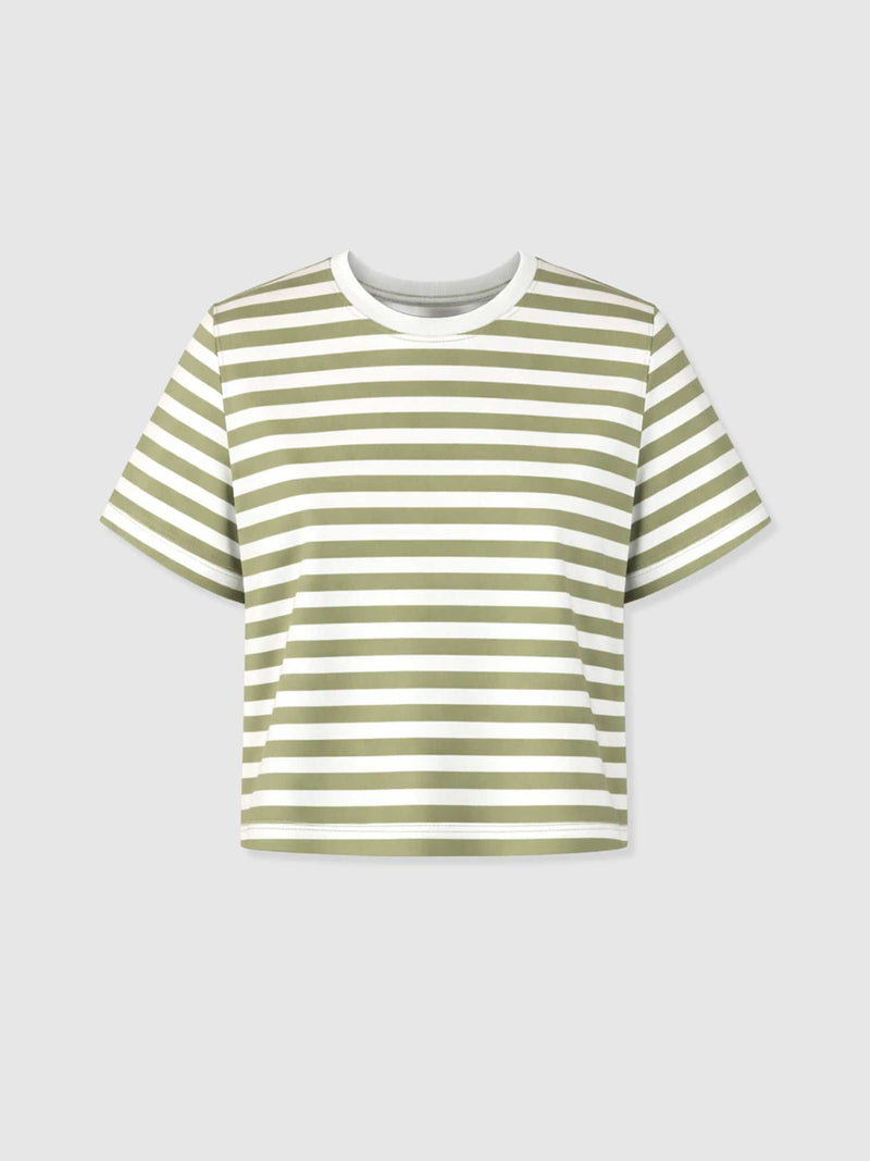 Chelsea Crew Neck Tee - Green Stripe - Women's T-shirts | Saint + Sofia® USA