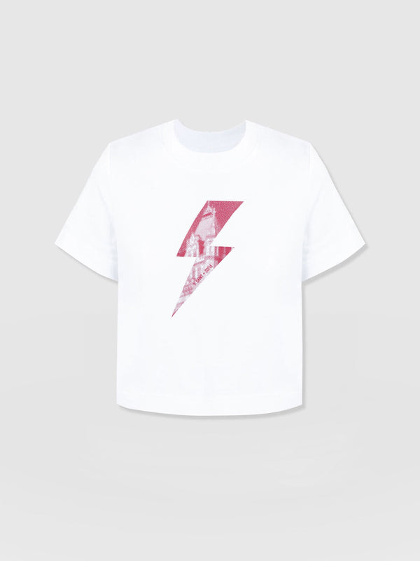 Chelsea Crew Neck Tee - White - Pink Lightning Bolt - Women's T-shirts | Saint + Sofia? USA