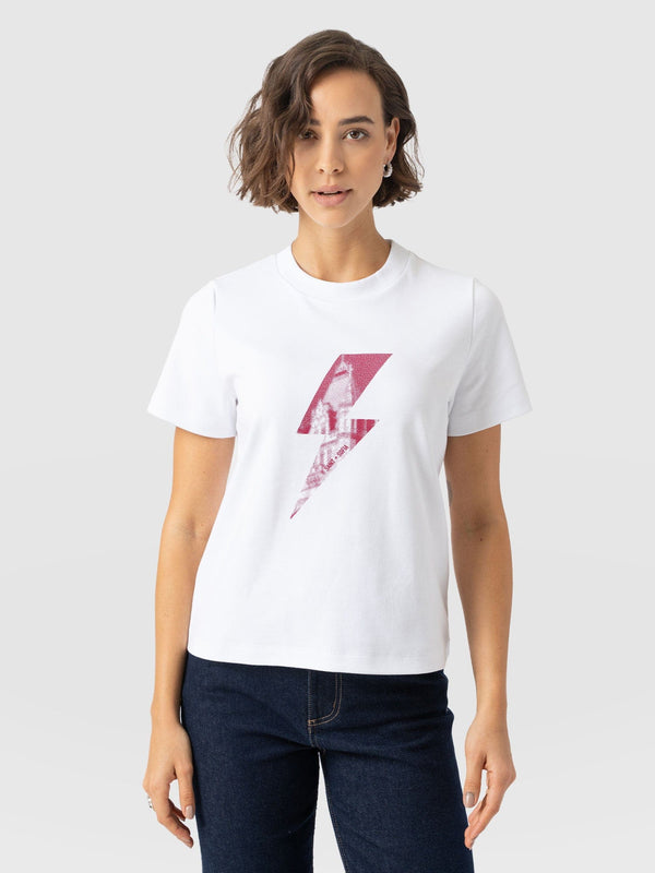 Chelsea Crew Neck Tee - White - Pink Lightning Bolt - Women's T-shirts | Saint + Sofia? USA