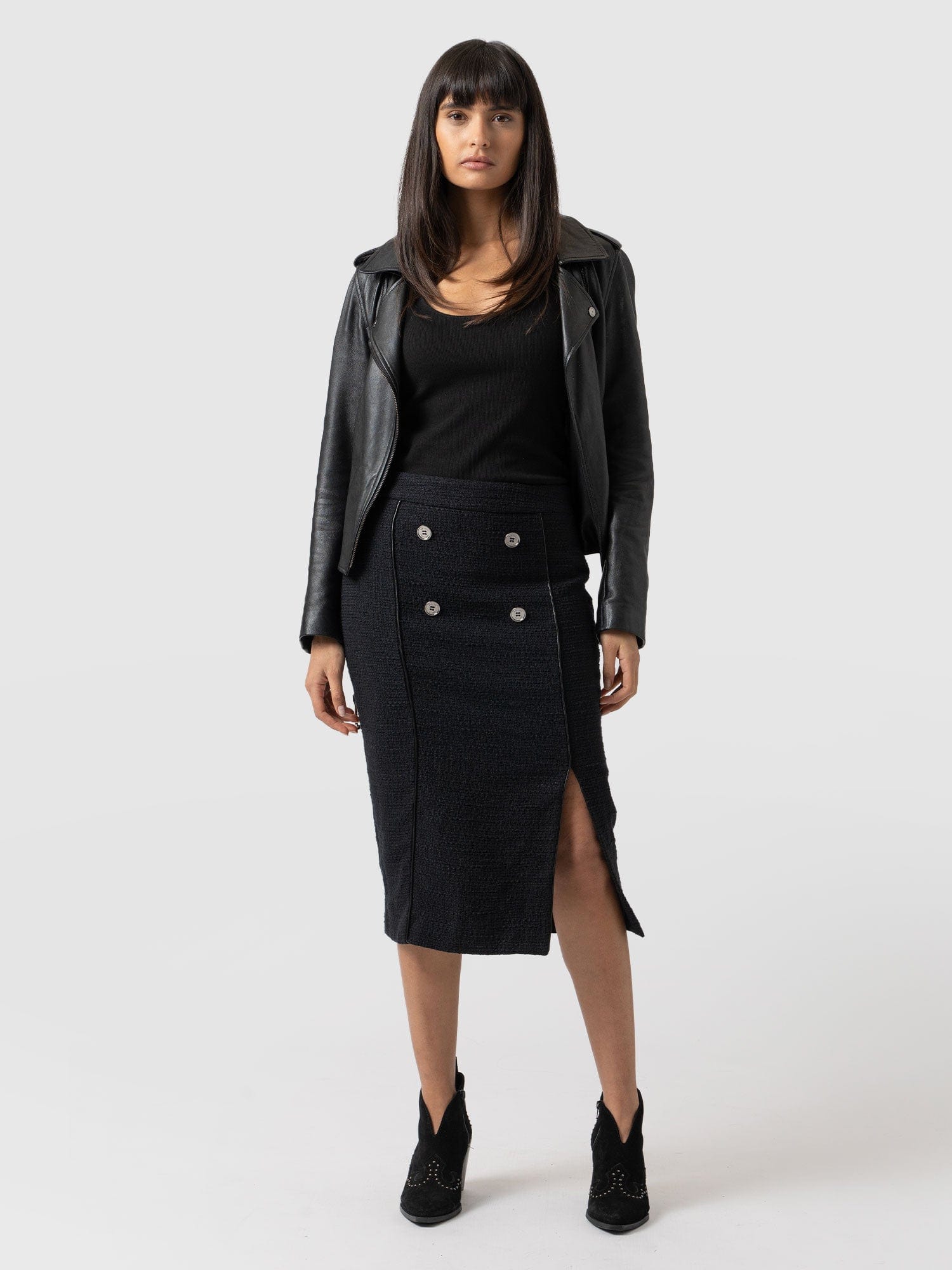 Chelsea Pencil Skirt Black Bouclé - Women's Skirts | Saint + Sofia® USA