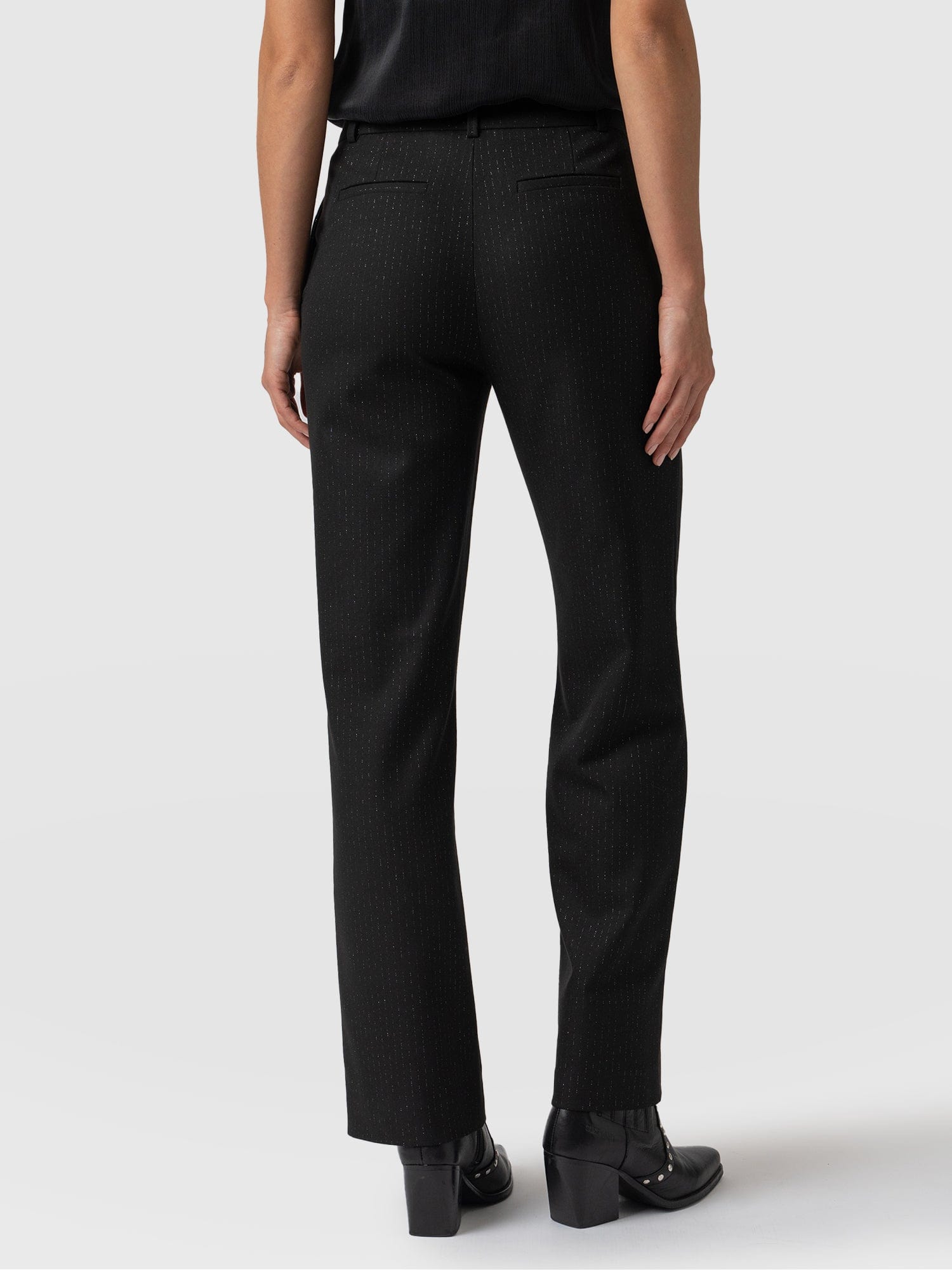 Chester Straight Leg Pant Black Pinstripe - Women's Trousers | Saint + Sofia® USA