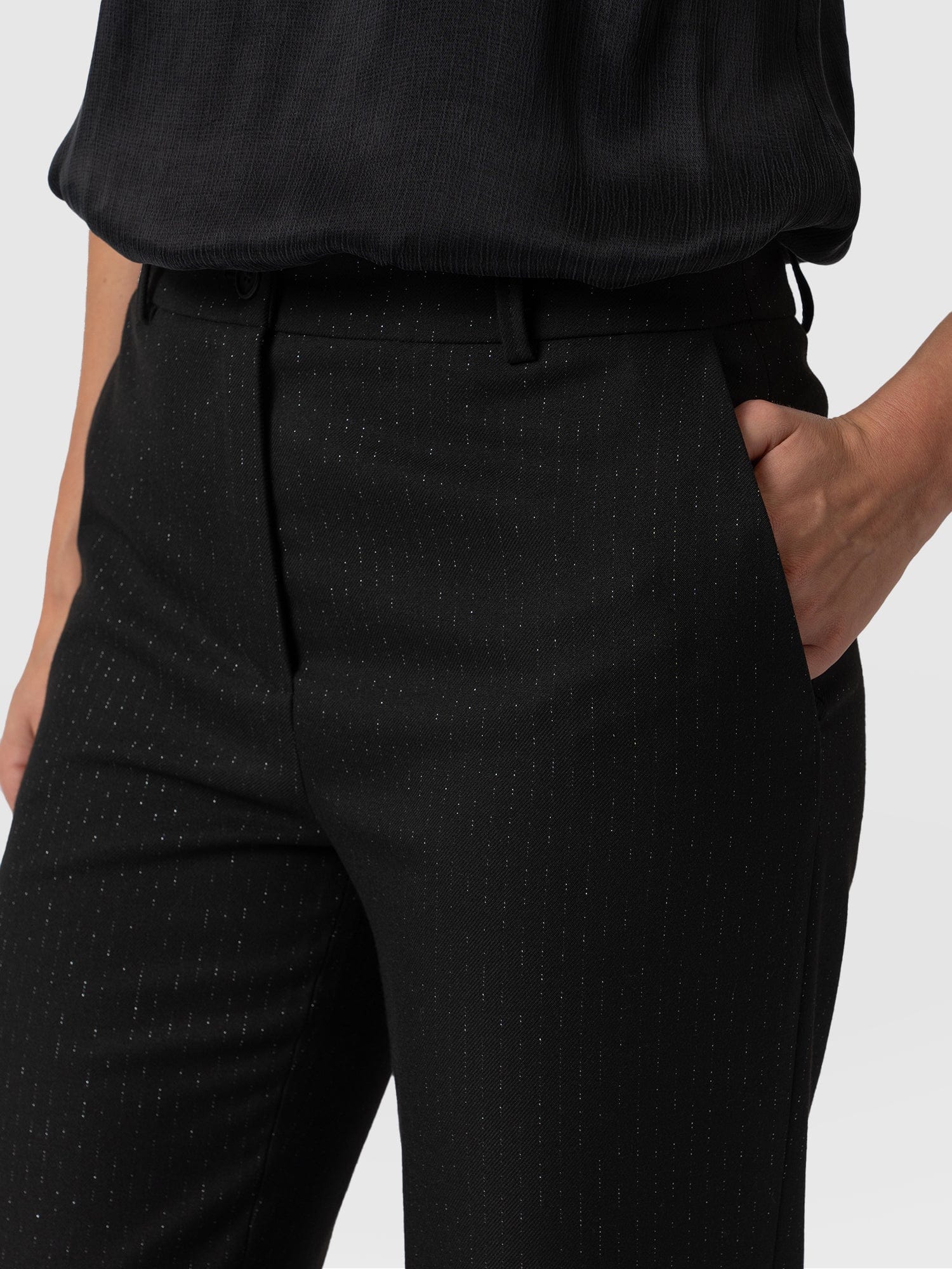 Chester Straight Leg Pant Black Pinstripe - Women's Trousers | Saint + Sofia® USA
