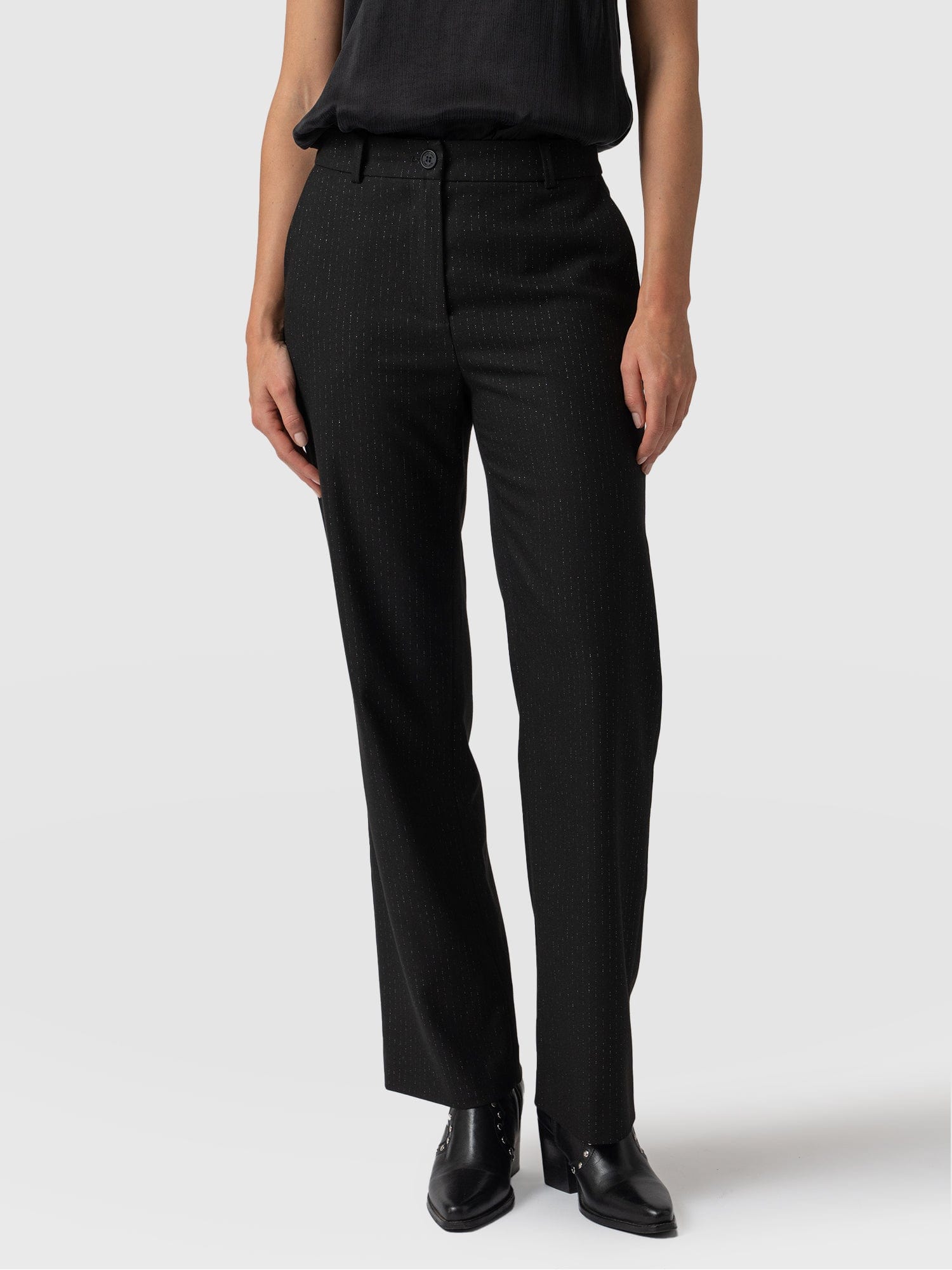 Chester Straight Leg Pant Black Pinstripe - Women's Trousers | Saint + Sofia® USA
