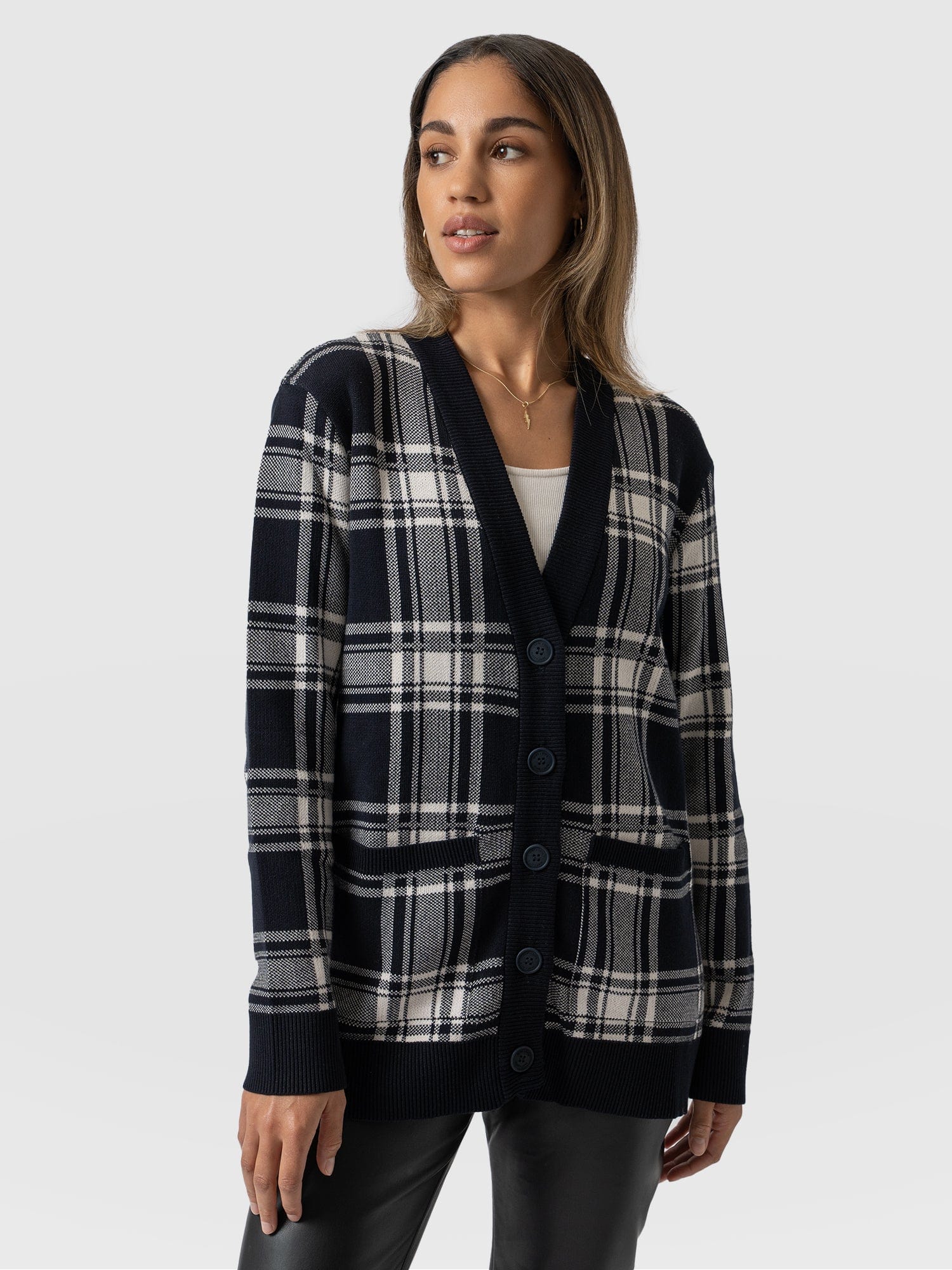 College Cardigan Navy Check - Women's Cardigans | Saint + Sofia® USA