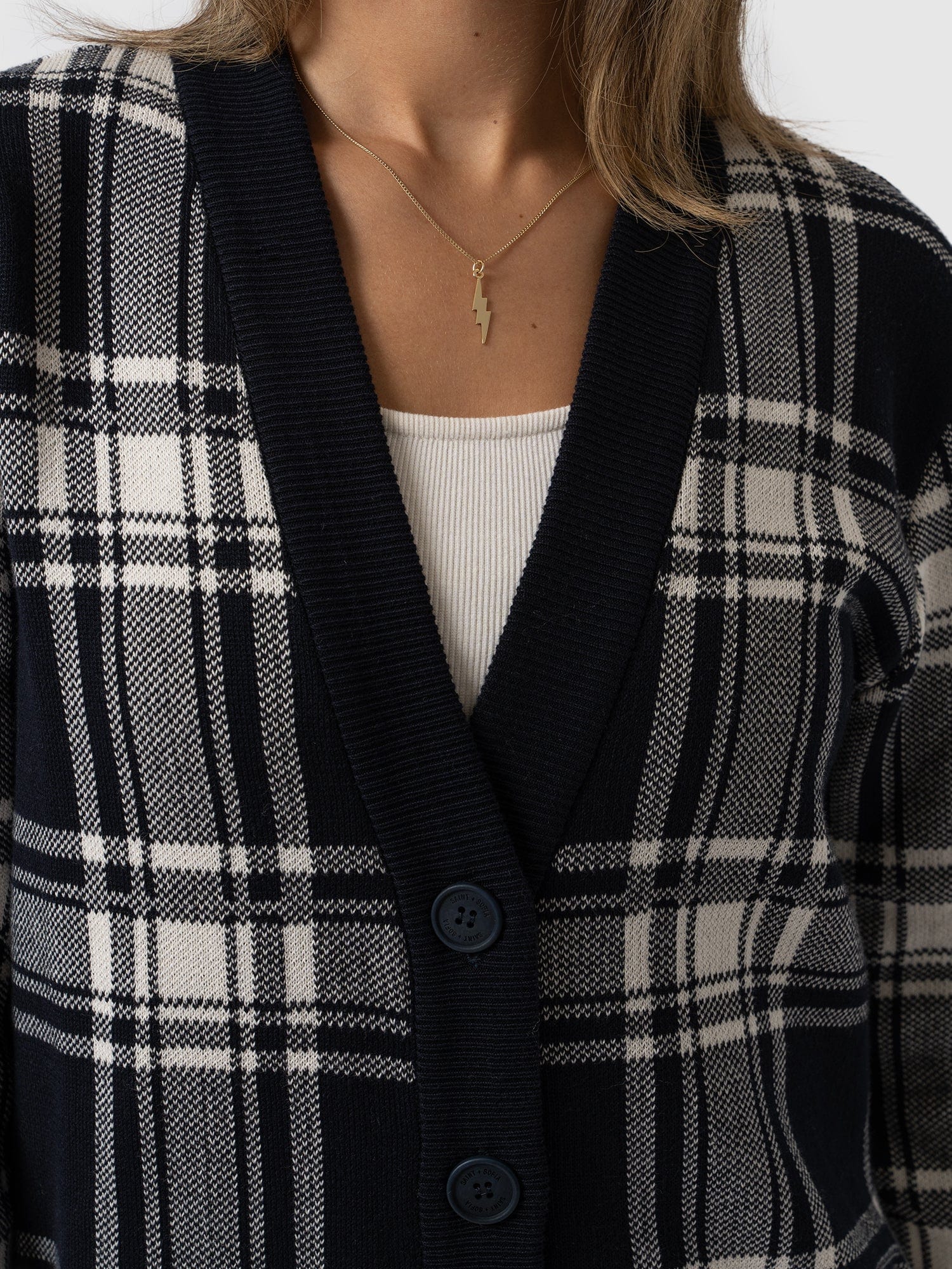 College Cardigan Navy Check - Women's Cardigans | Saint + Sofia® USA