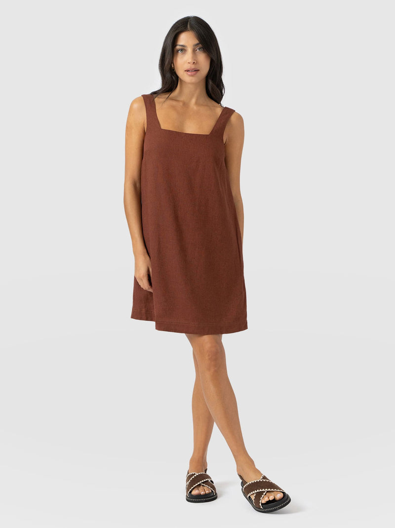 Corinne Linen Cami Dress - Russet Brown - Women's Dresses | Saint + Sofia® USA