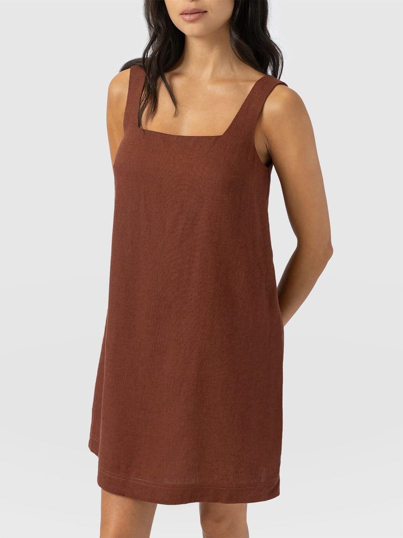 Corinne Linen Cami Dress - Russet Brown - Women's Dresses | Saint + Sofia® USA