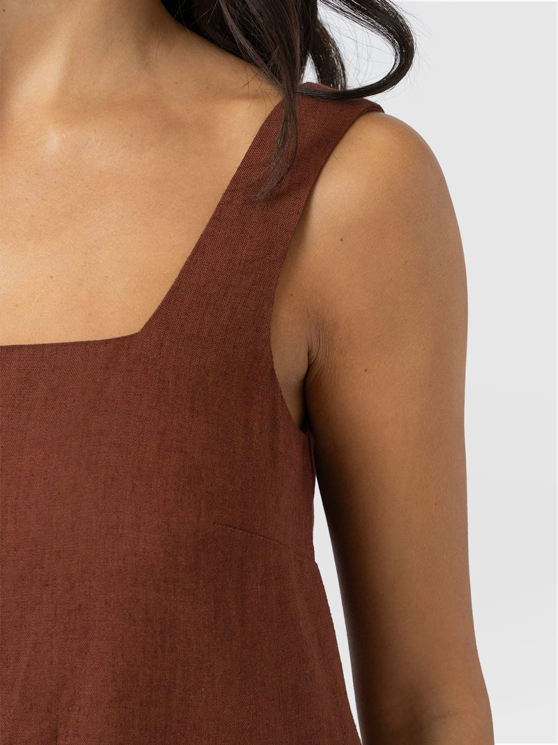 Corinne Linen Cami Dress - Russet Brown - Women's Dresses | Saint + Sofia® USA