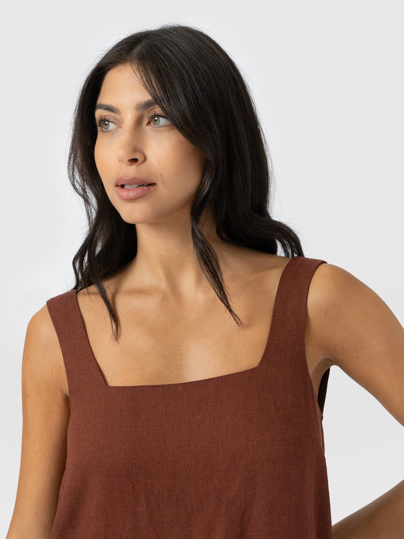 Corinne Linen Cami Dress - Russet Brown - Women's Dresses | Saint + Sofia® USA