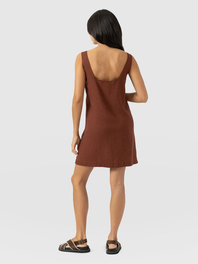 Corinne Linen Cami Dress - Russet Brown - Women's Dresses | Saint + Sofia® USA