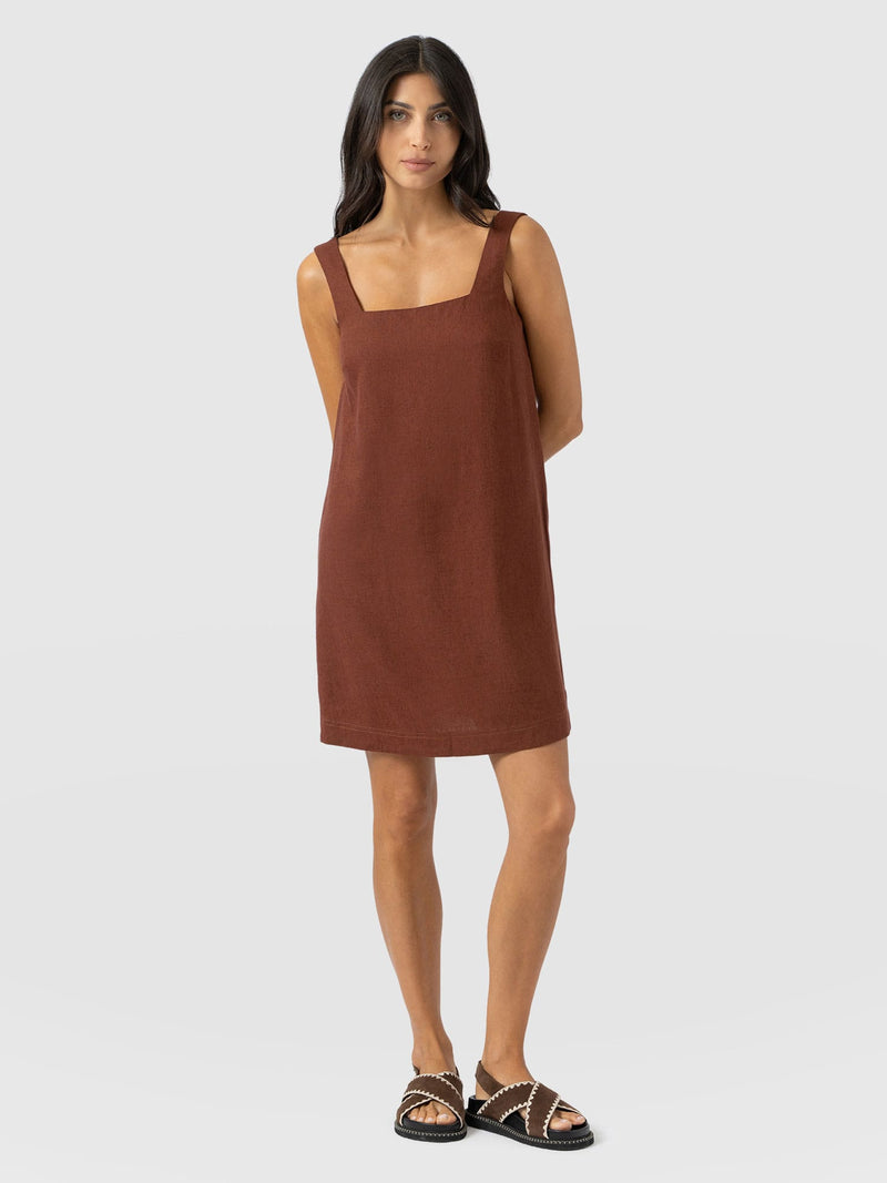 Corinne Linen Cami Dress - Russet Brown - Women's Dresses | Saint + Sofia® USA