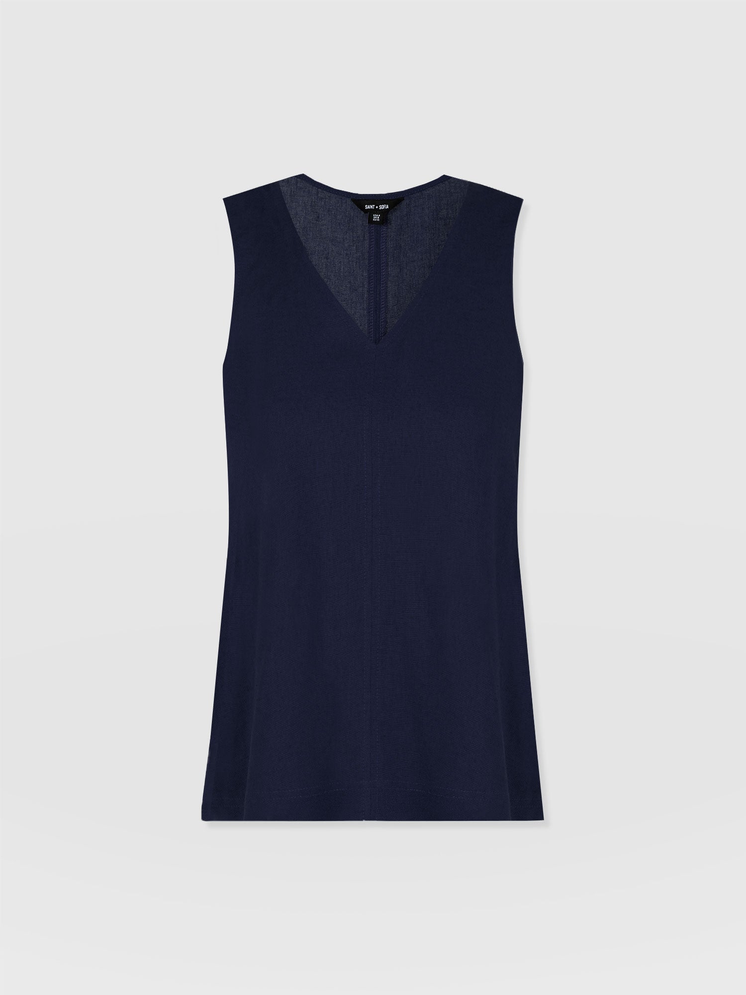 Corinne Linen V Neck Tunic - Navy - Women's T-shirts | Saint + Sofia® USA