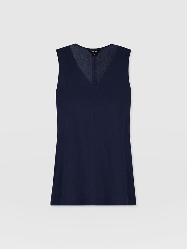 Corinne Linen V Neck Tunic - Navy - Women's T-shirts | Saint + Sofia® USA