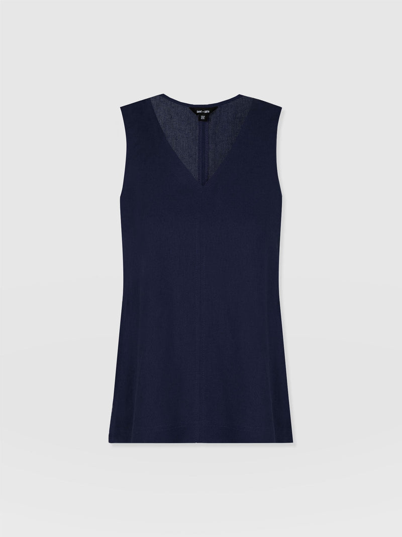 Corinne Linen V Neck Tunic - Navy - Women's T-shirts | Saint + Sofia® USA