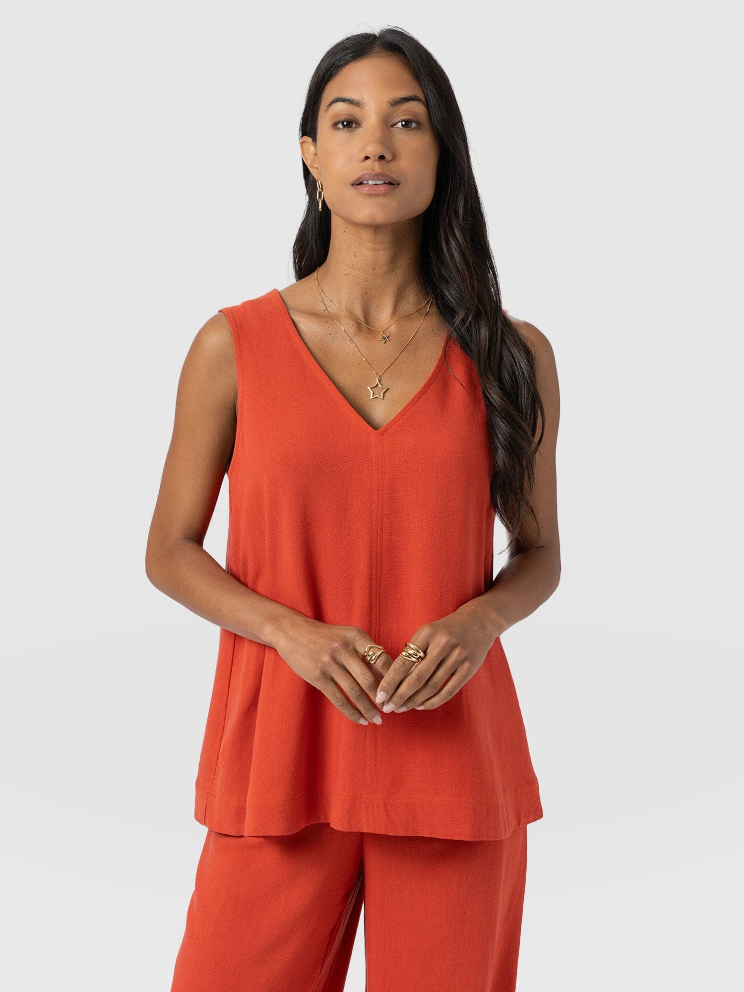 Corinne V Neck Tunic - Burnt Orange - Women's T-shirts | Saint + Sofia® USA