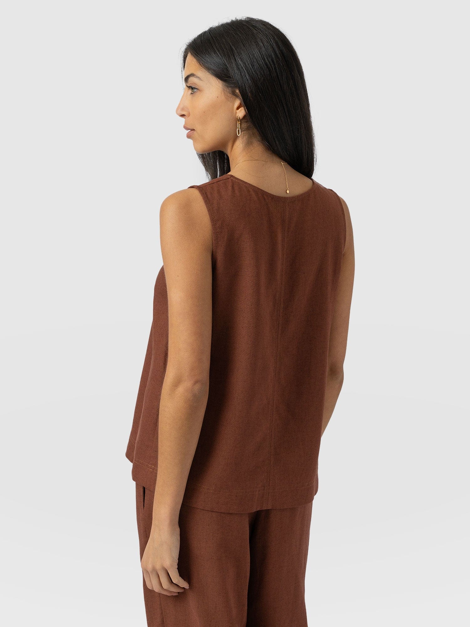Corinne Linen V Neck Tunic - Russet Brown - Women's Tops | Saint + Sofia® USA