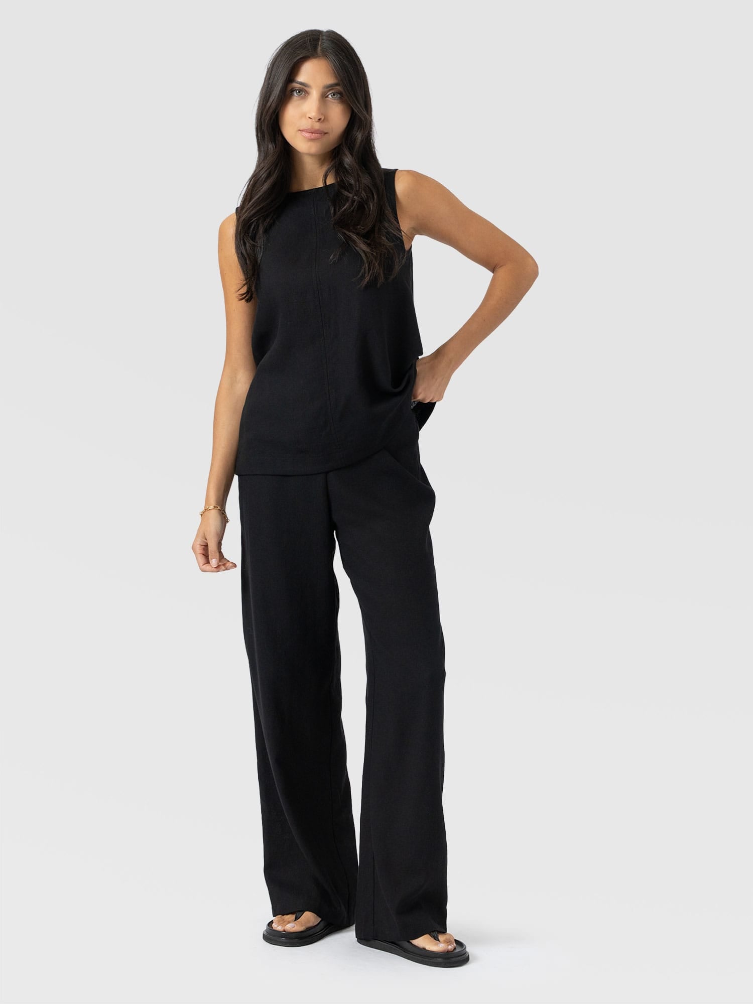 Corinne Wide Leg Linen Pant - Black - Women's Pants | Saint + Sofia® USA