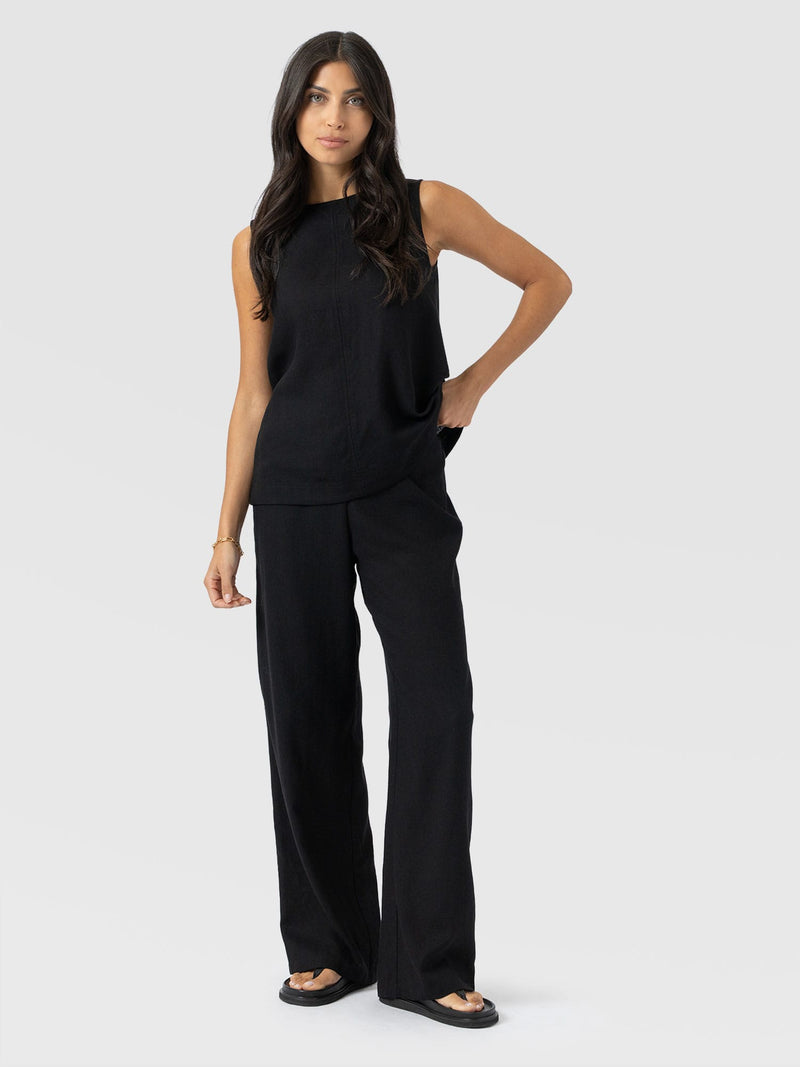 Corinne Wide Leg Linen Pant - Black - Women's Pants | Saint + Sofia® USA