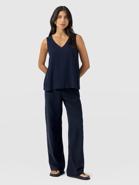 Corinne Wide Leg Linen Pant - Navy - Women's Pants | Saint + Sofia® USA