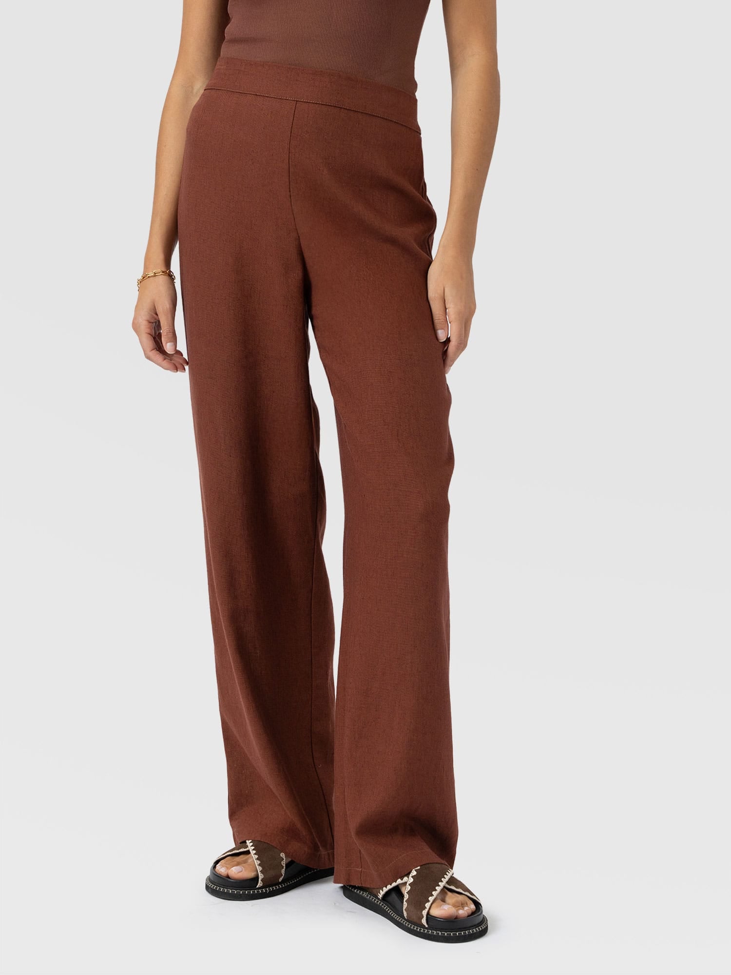 Corinne Wide Leg Linen Pant - Russet Brown - Women's Pants | Saint + Sofia® USA
