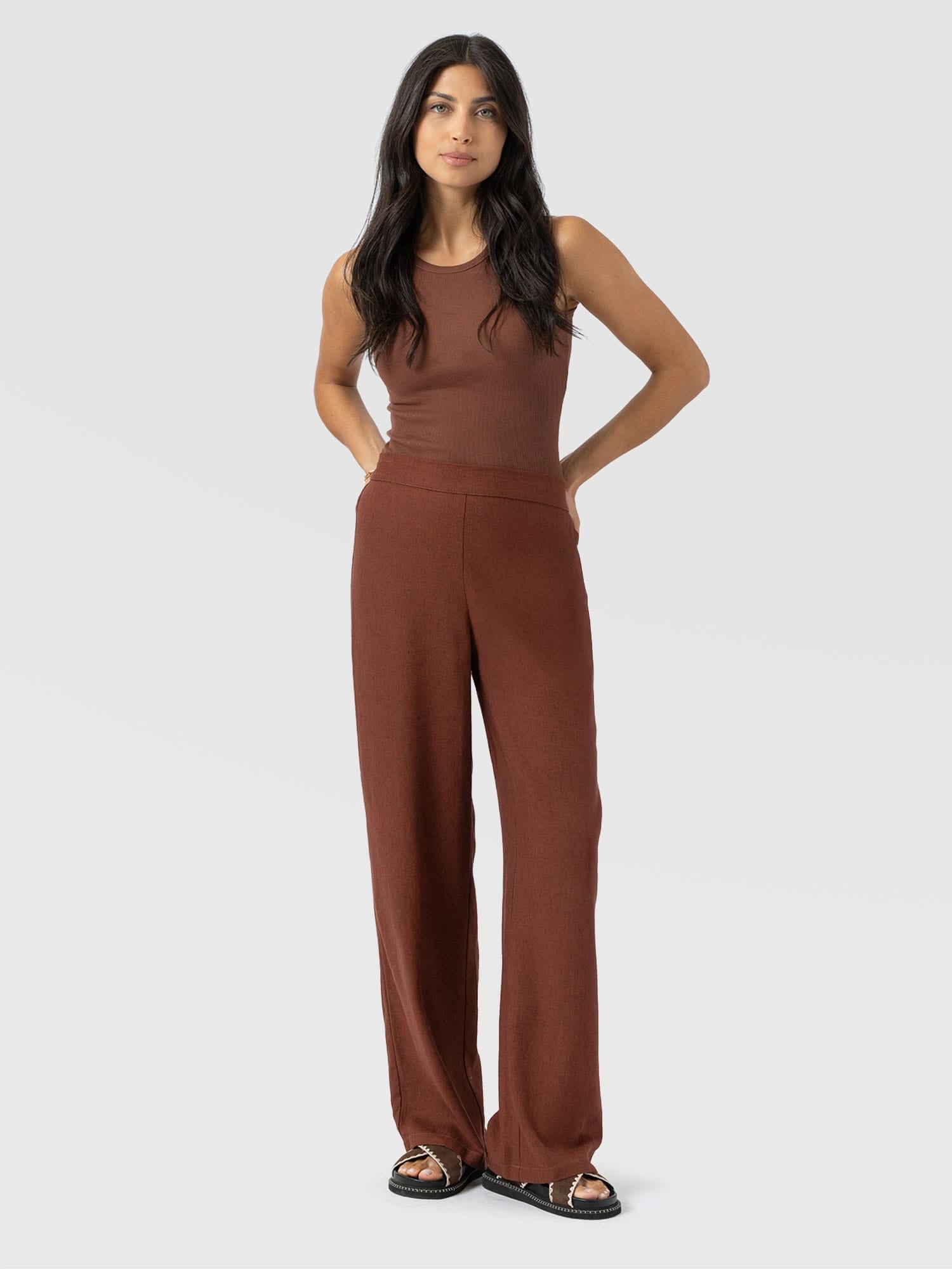 Corinne Wide Leg Linen Pant - Russet Brown - Women's Pants | Saint + Sofia® USA