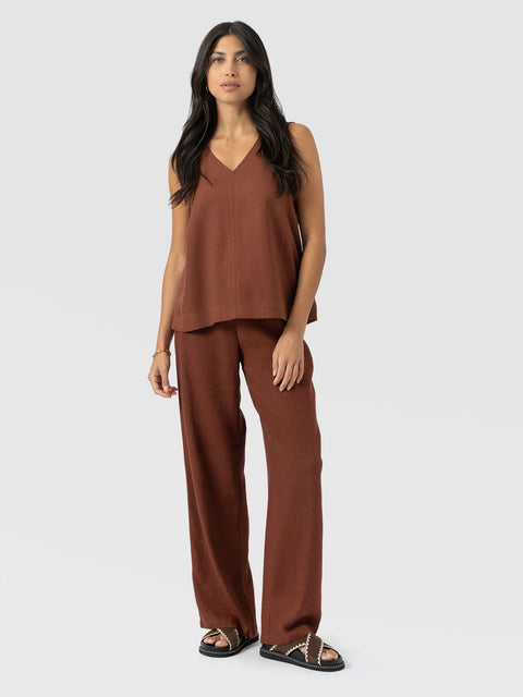 Corinne Wide Leg Linen Pant - Russet Brown - Women's Pants | Saint + Sofia® USA