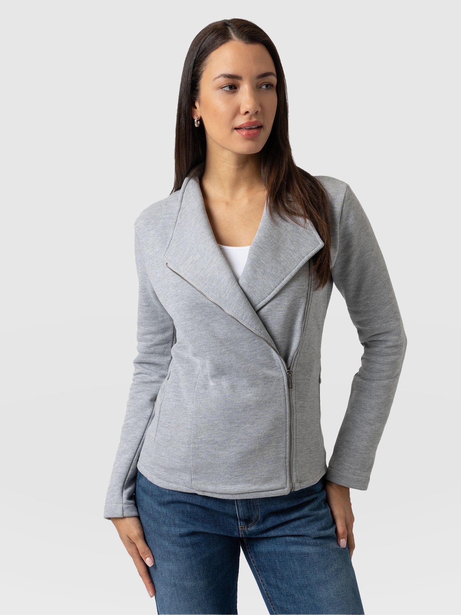 Cotton Biker Jacket Grey Melange - Women's Jackets | Saint + Sofia® USA