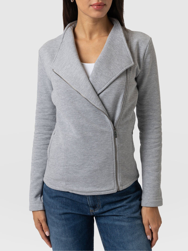 Cotton Biker Jacket Grey Melange - Women's Jackets | Saint + Sofia® USA