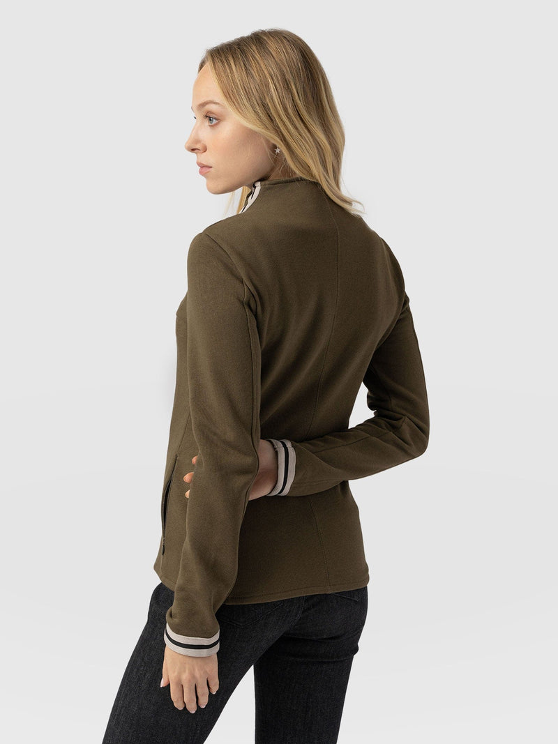 Cotton Biker Jacket - Khaki - Cream Stripe - Women's Jackets | Saint + Sofia® US