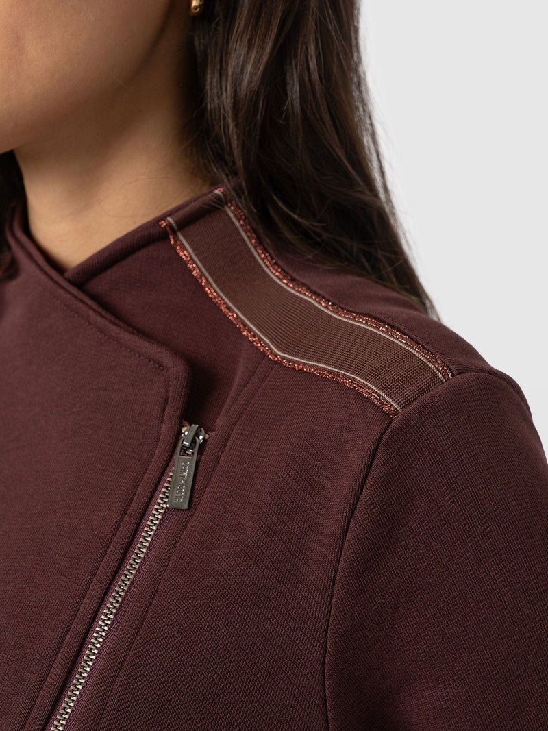 Cotton Biker Jacket - Maroon - Bronze Stripe - Women's Jackets | Saint + Sofia® US