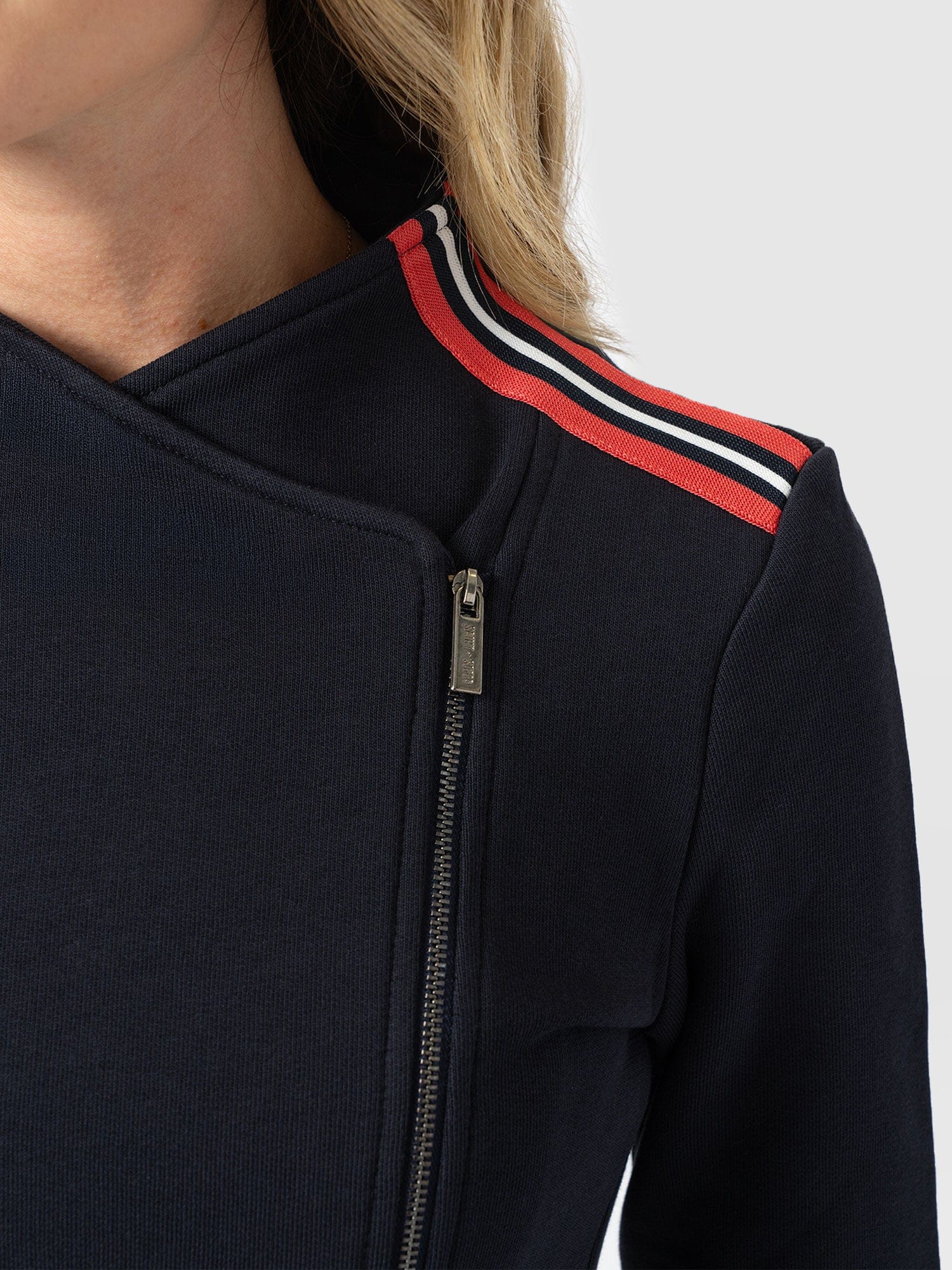 Cotton Biker Jacket Navy Stripe - Women's Jackets | Saint + Sofia® USA