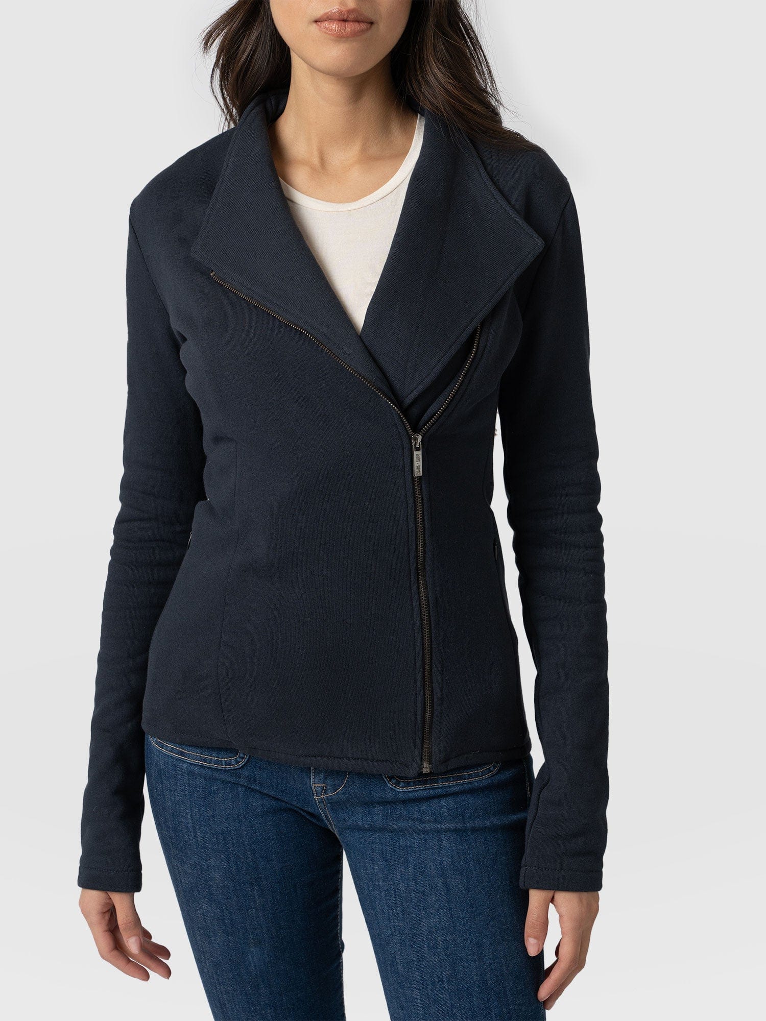 Cotton Biker Jacket Navy - Women's Jackets | Saint + Sofia® USA