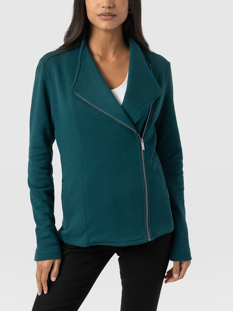 Cotton Biker Jacket Teal - Women's Jackets | Saint + Sofia® US