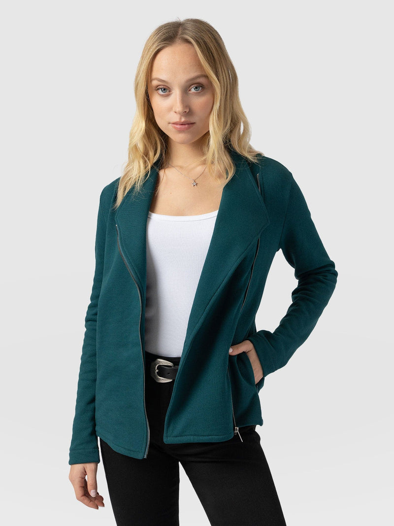 Cotton Biker Jacket Teal - Women's Jackets | Saint + Sofia® US